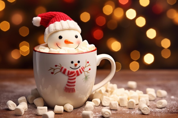 Free Photo snowman in a mug christmas card backgrounds magical