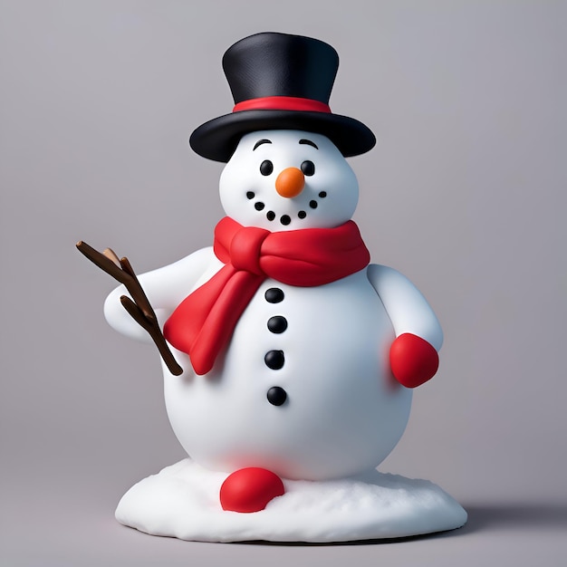 Free photo snowman with red scarf and hat on a gray background 3d illustration