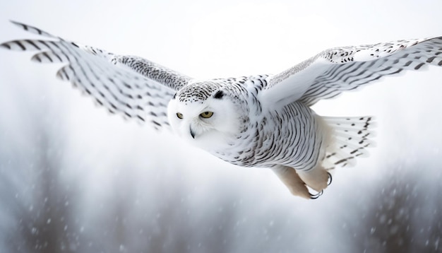 Free Photo snowy owl flying spread wings beauty in nature generated by ai