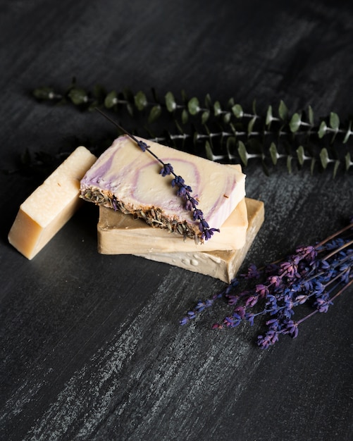 Soap made of lavender on table