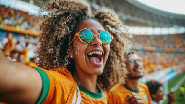 Free photo soccer fans cheering in the stadium