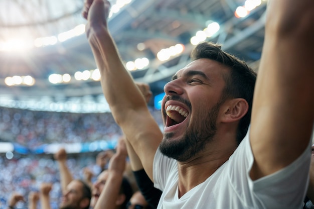 Soccer fans cheering in the stadium