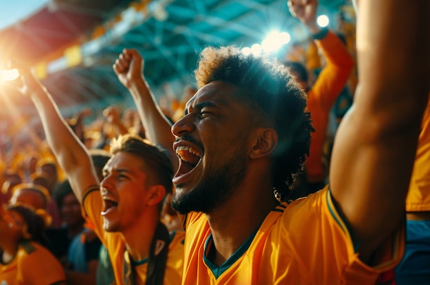 Soccer fans cheering in the stadium