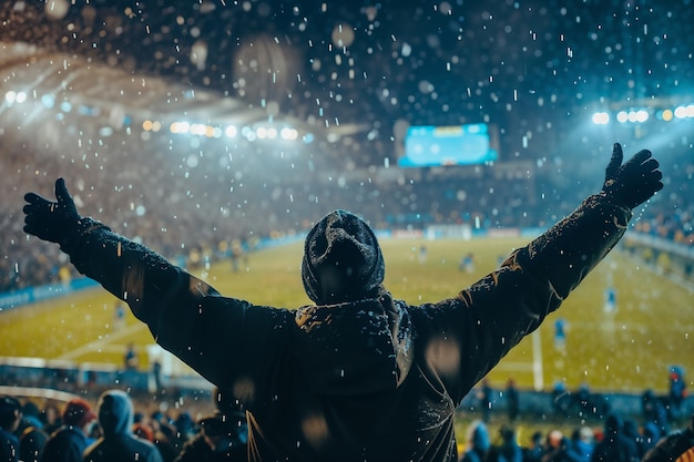 Free photo soccer fans cheering in the stadium