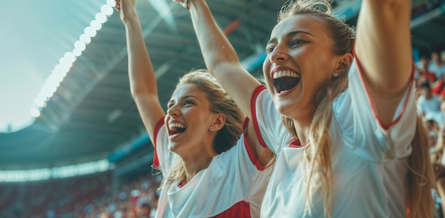 Soccer fans cheering in the stadium