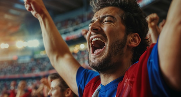 Soccer fans cheering in the stadium