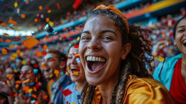 Soccer fans cheering in the stadium