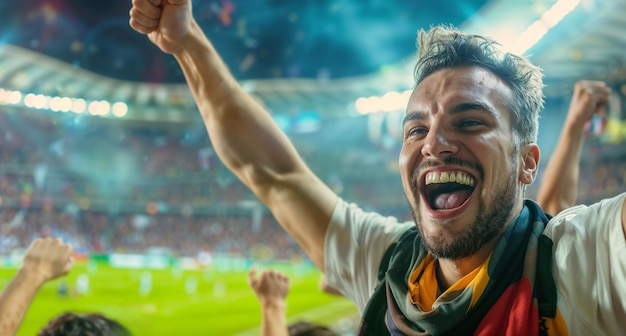 Soccer fans cheering in the stadium