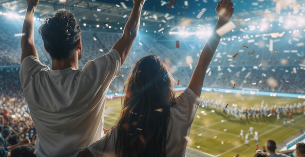 Soccer fans cheering in the stadium