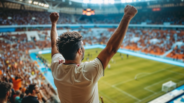 Soccer fans cheering in the stadium