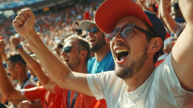 Soccer fans cheering in the stadium