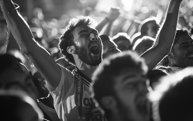 Soccer fans cheering team monochrome