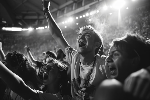 Free photo soccer fans cheering team monochrome