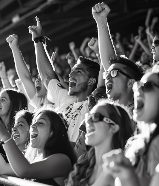 Free Photo soccer fans cheering team monochrome