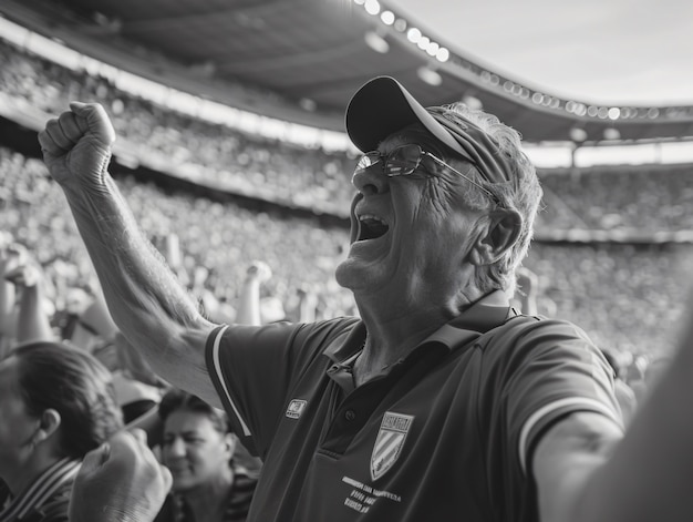 Free photo soccer fans cheering team monochrome