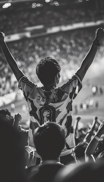 Soccer fans cheering team monochrome