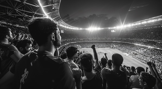 Free photo soccer fans cheering team monochrome