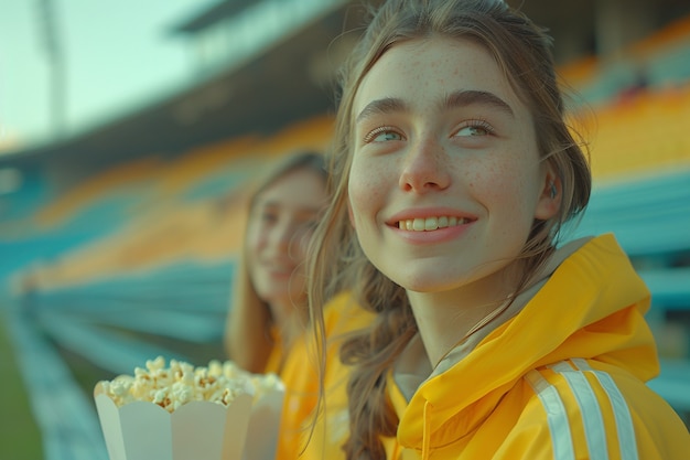 Soccer fans cheering their team in the stadium