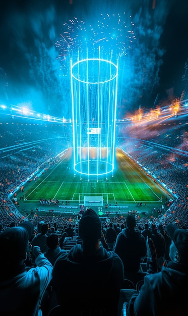 Soccer fans cheering their team in the stadium