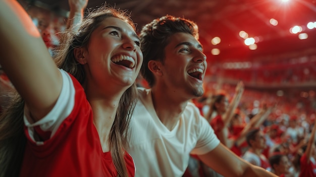 Free photo soccer fans cheering their team in the stadium