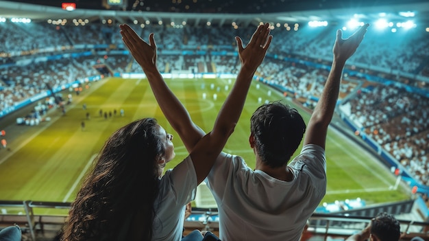 Free photo soccer fans cheering their team in the stadium