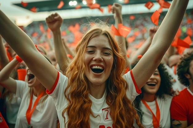 Soccer fans cheering their team