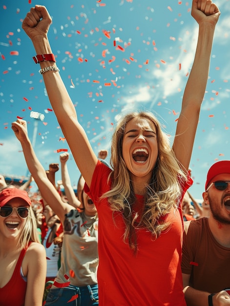 Soccer fans cheering their team