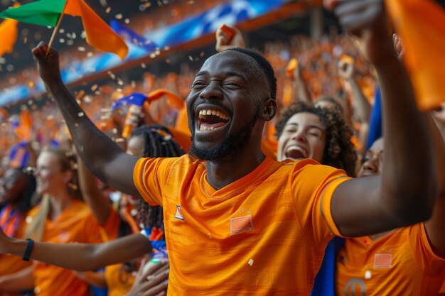 Soccer fans cheering their team