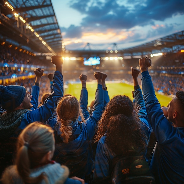 Soccer fans cheering their team