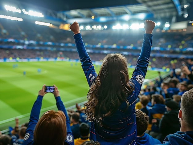 Soccer fans cheering their team