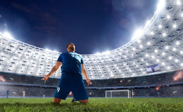 Soccer players in action on professional stadium