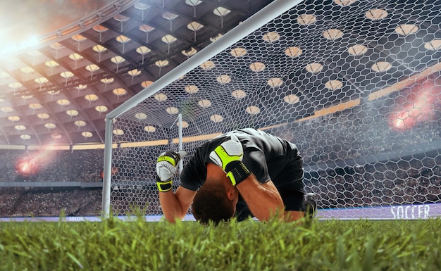 Free photo soccer players in action on professional stadium