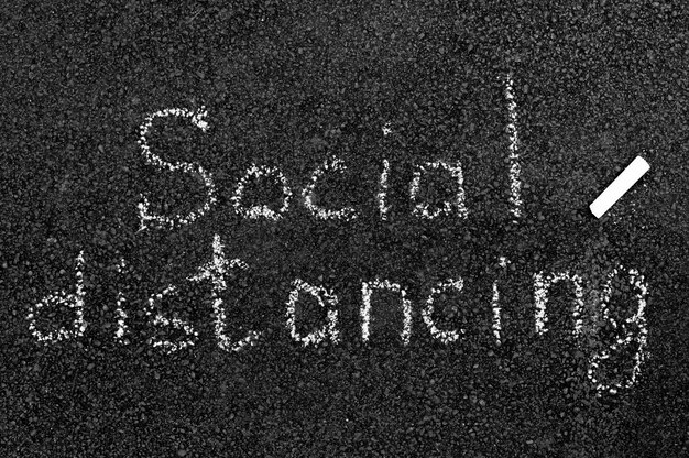 Social distancing concept with chalk