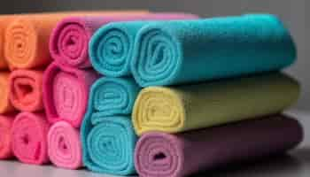 Free photo soft purple towels stacked neatly for freshness generated by ai