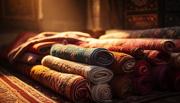 Free photo softness and elegance old fashioned textiles pile high generated by ai