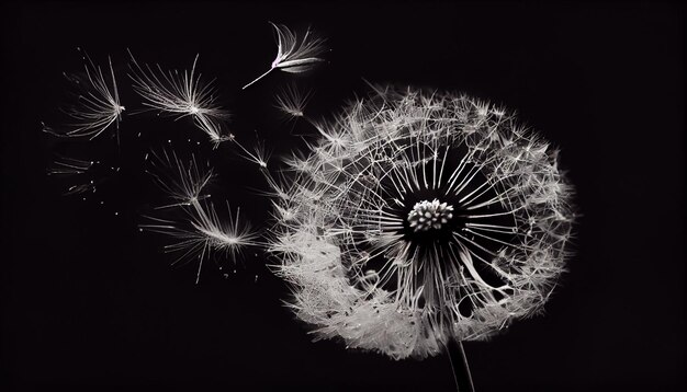 Softness and fragility of dandelion seed captured close up generative AI