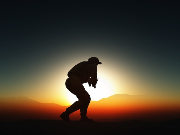 Free Photo soldier attacking silhouette