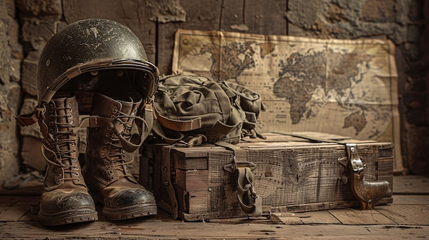 Free photo soldier helmet still life