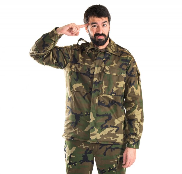 Soldier making crazy gesture