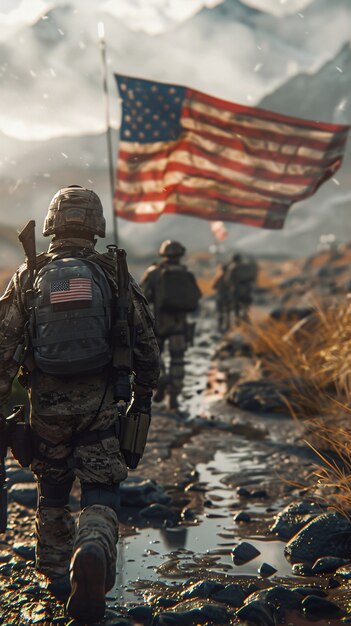 Soldier with the american flag for us national loyalty day celebration