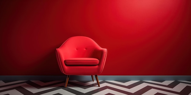 Free photo the solitary crimson chair offers a pop of color against the geometric patterned backdrop