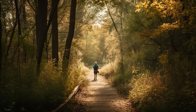 Free photo solitude on the hiking path in autumn fog generated by ai