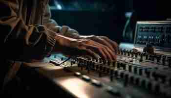 Free photo sound engineer adjusting electric mixer in nightclub performance generated by ai