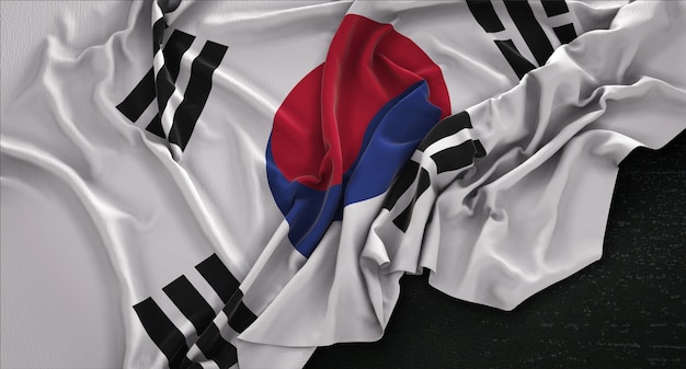 South Korea Flag Wrinkled On Dark Background 3D Render