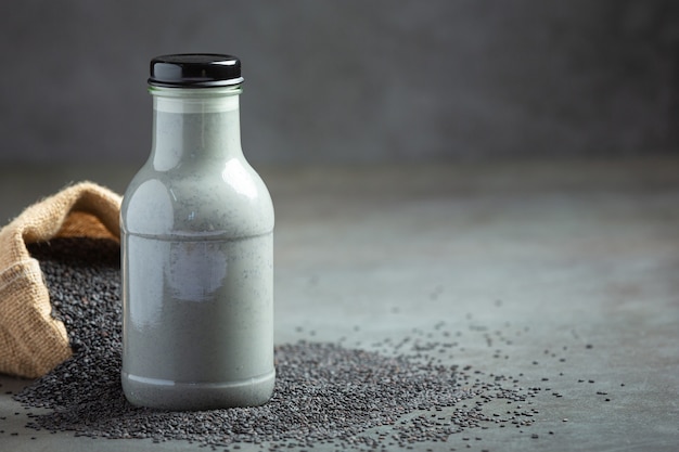 Soy milk mix black sesame on dark background