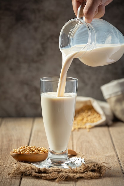 Soy Milk, Soy Food and Beverage Products Food nutrition concept.