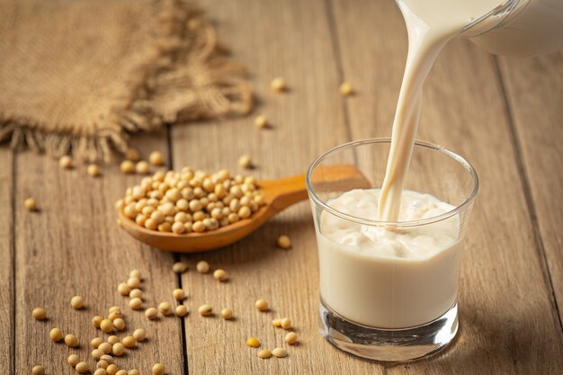 Soy Milk, Soy Food and Beverage Products Food nutrition concept.