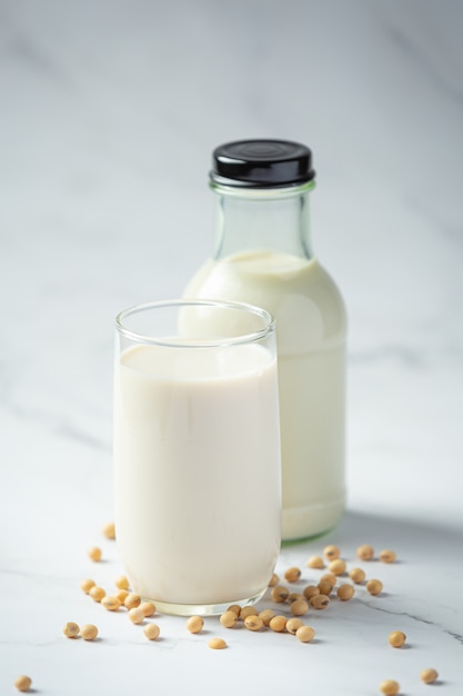 Soy Milk, Soy Food and Beverage Products Food nutrition concept.