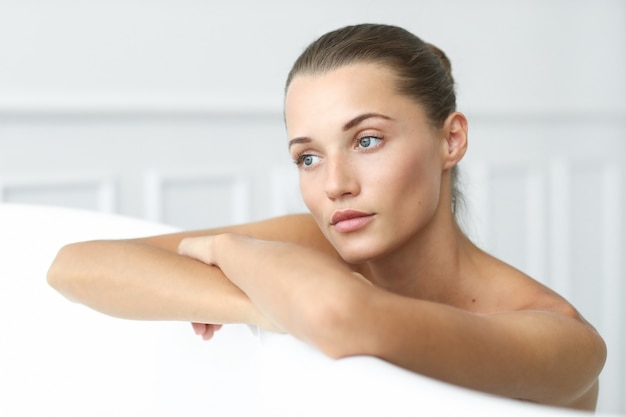 Spa and beauty. Beautiful woman in a bathroom