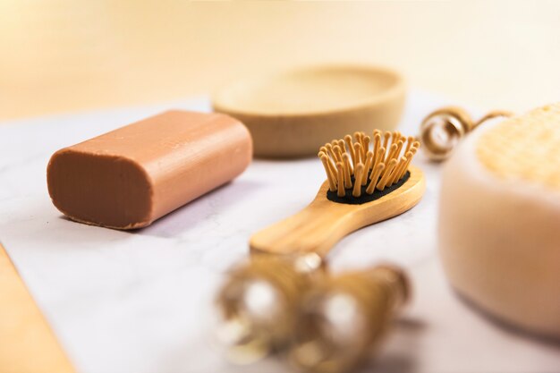 Spa soap with wooden hairbrush